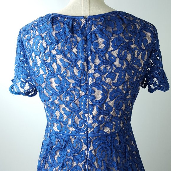 Coldwater Creek Women p12 Royal Blue Lace Overlay Lined Dress - Picture 8 of 12